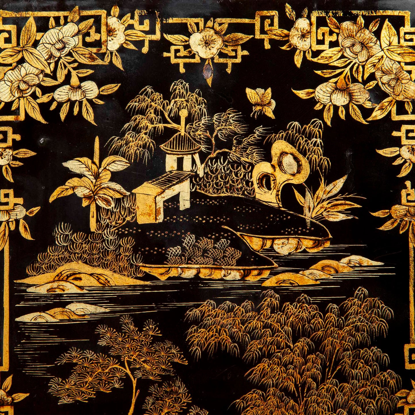 Early 19th Century Chinoiserie Black Lacquer Miniature Cabinet