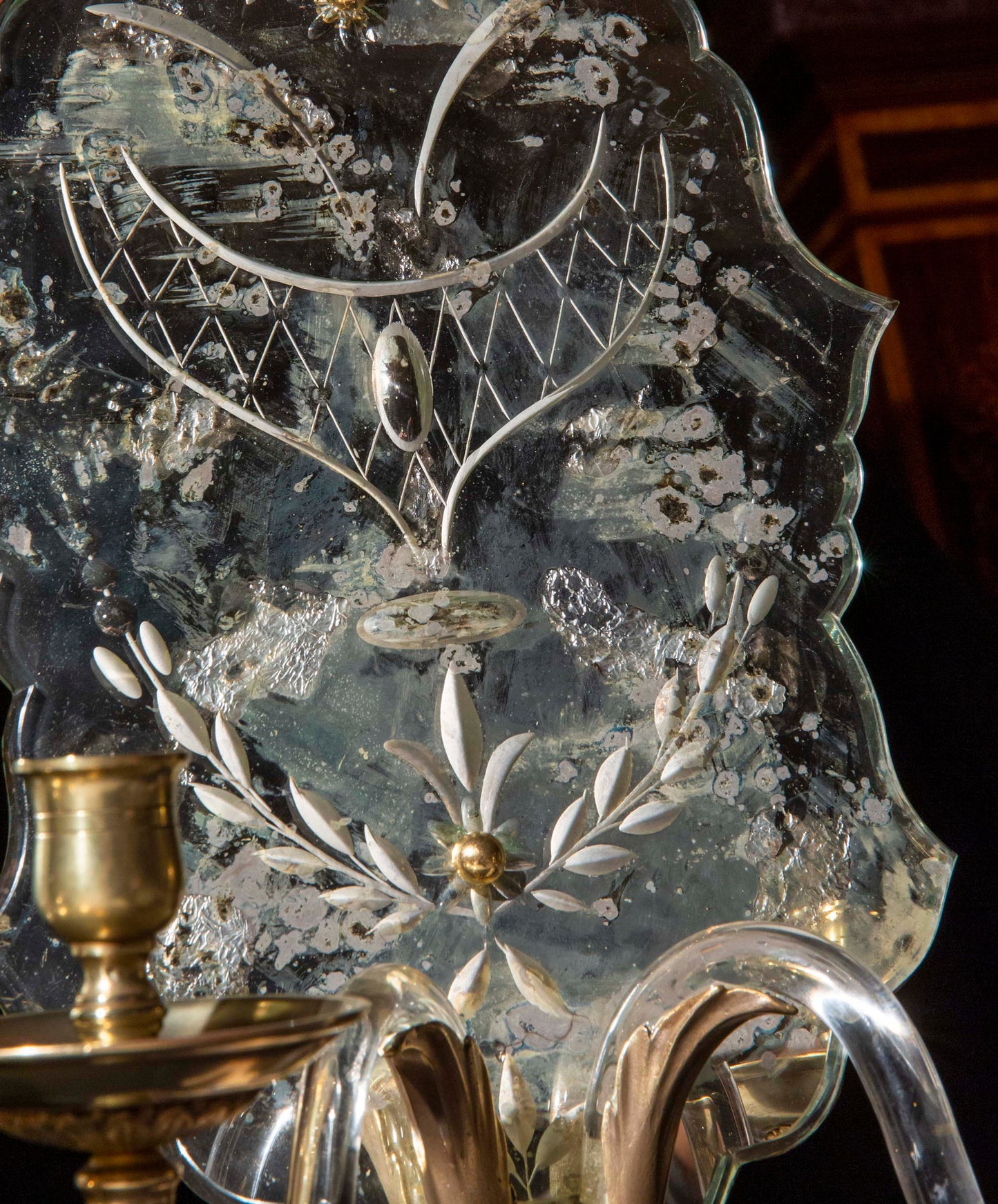 Pair of Etched Mirror Wall Lights