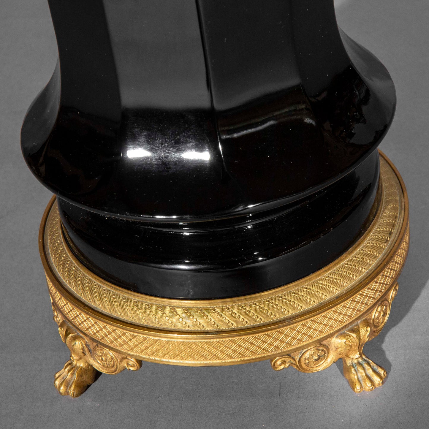 Tall 19th Century Black Glass Lamp