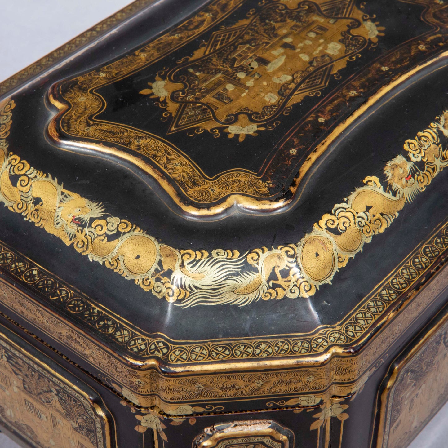 19th Century Chinese Export Lacquer Tea Caddy
