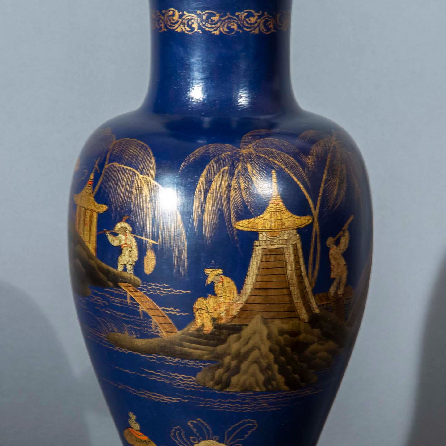 Pair of Blue Chinoiserie Vase Lamps