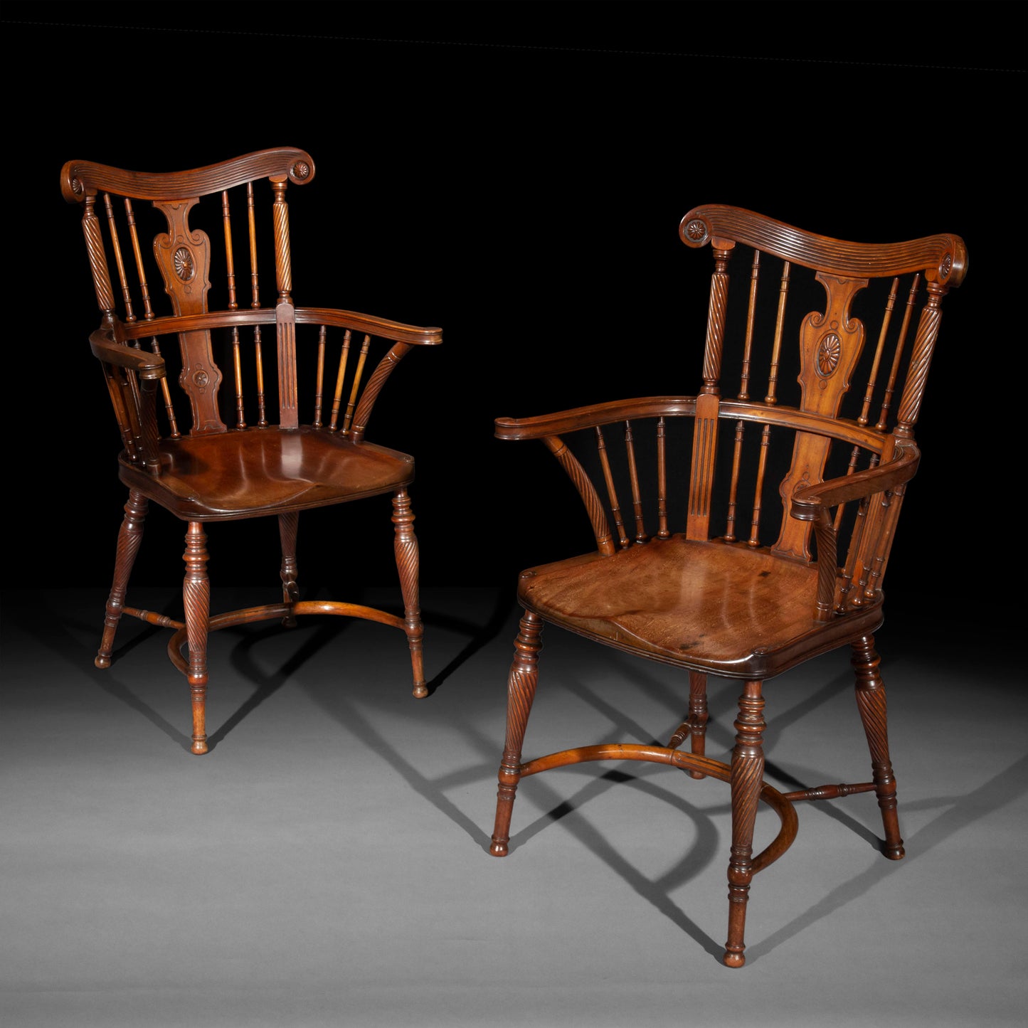 Fine Pair of Arts and Crafts Mahogany Windsor Armchairs
