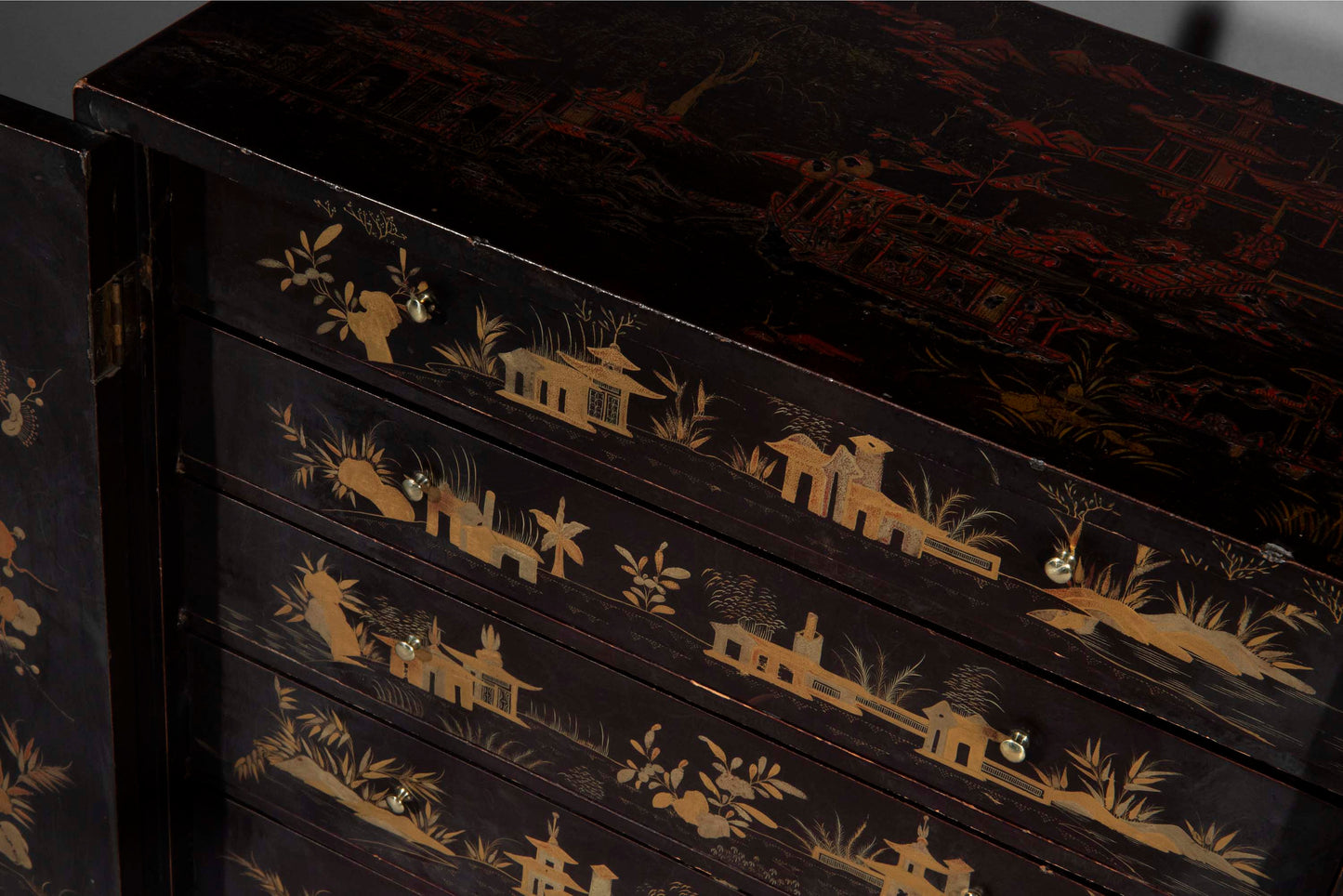 19th Century Chinoiserie Black Lacquer Table Cabinet