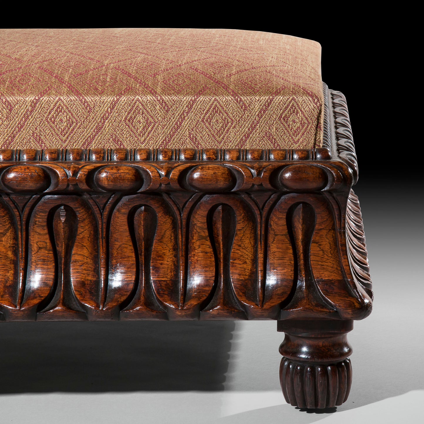 Large Regency Carved Rosewood Ottoman Stool