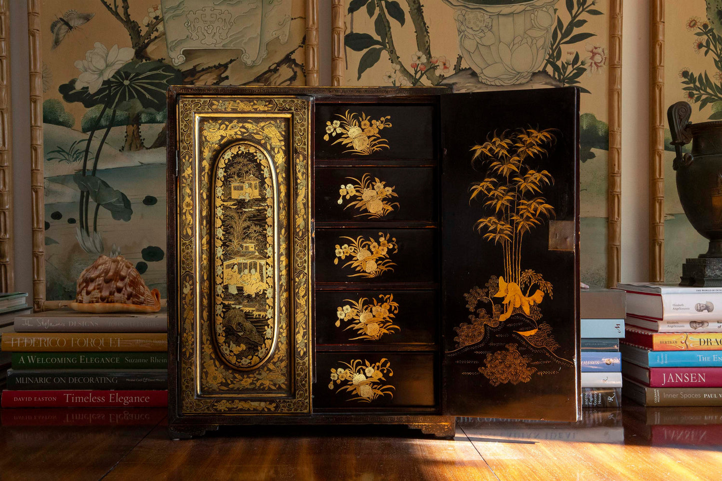 Early 19th Century Chinoiserie Black Lacquer Miniature Cabinet