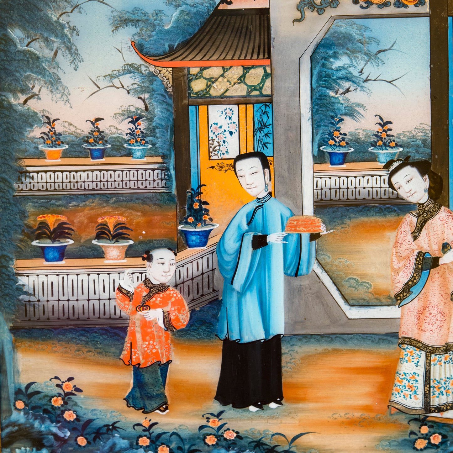 19th Century Chinese Export Reverse Glass Painting
