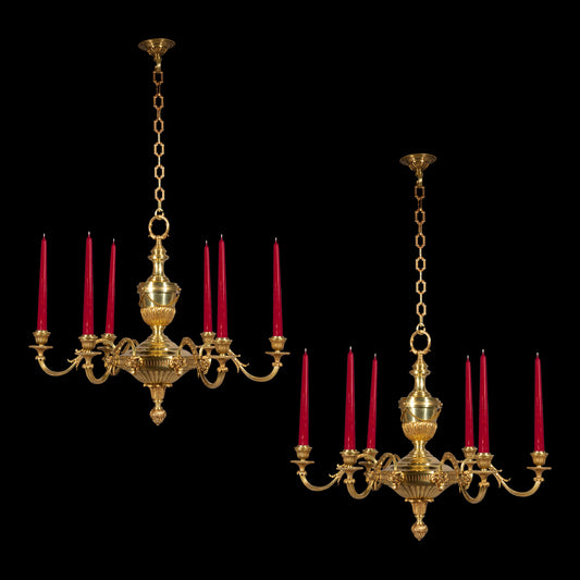 Pair of Robert Adam Style Bronze Chandeliers