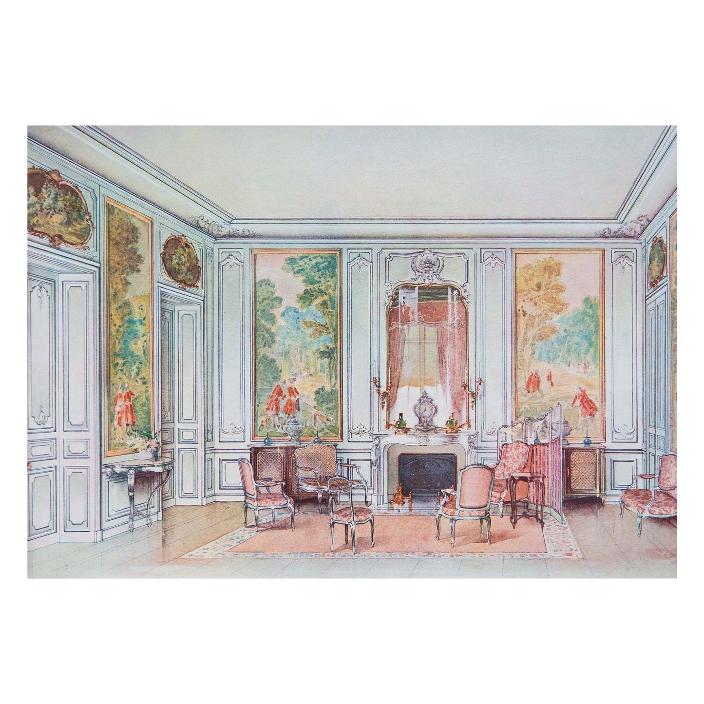 Set of Eight Antique French Interior Decor Prints