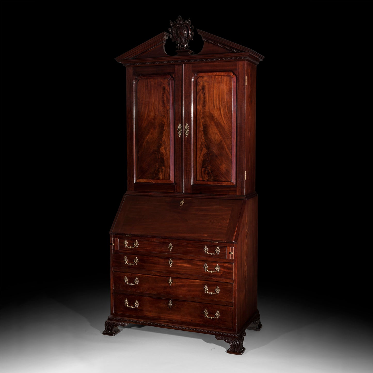 Fine George II Chippendale Bureau Bookcase