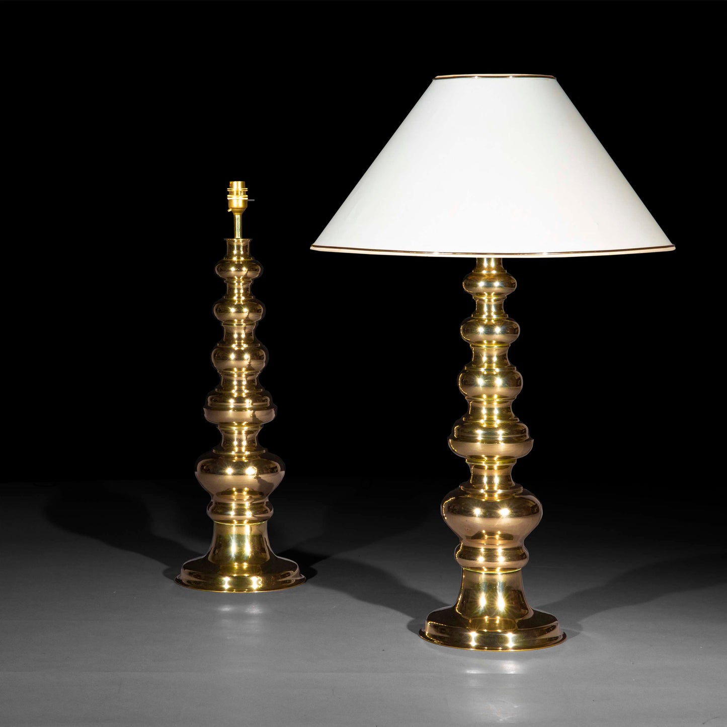 Pair of Large Midcentury Polished Bronze Lamps