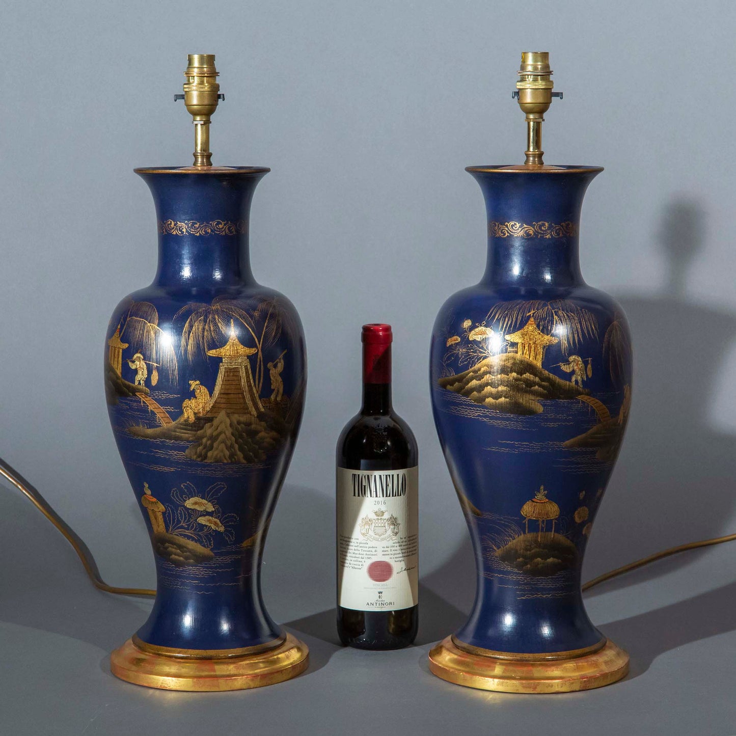 Pair of Blue Chinoiserie Vase Lamps
