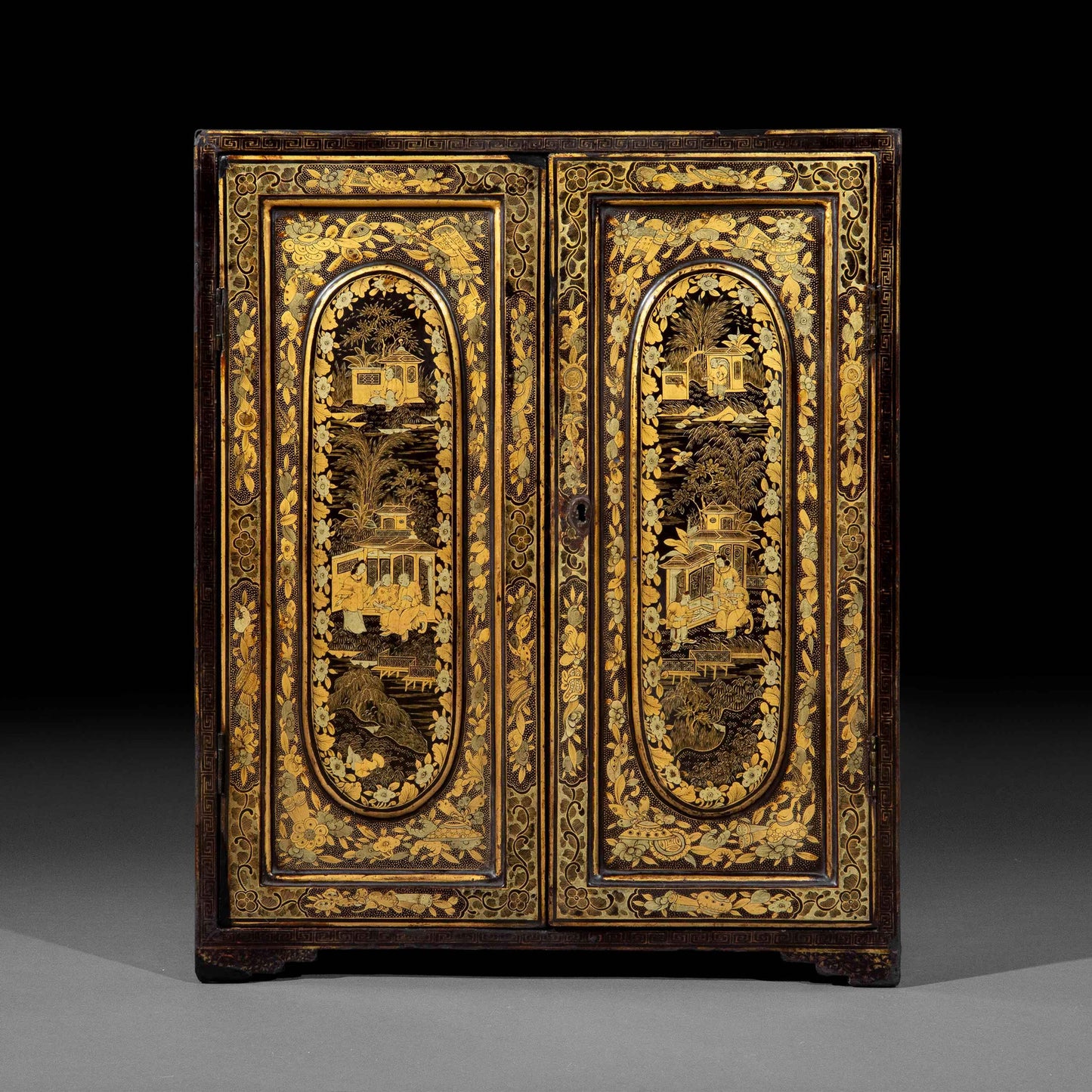Early 19th Century Chinoiserie Black Lacquer Miniature Cabinet