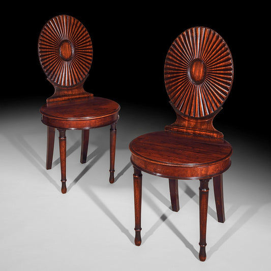 Fine Pair of George III Hall Chairs, Manner of Mayhew and Ince