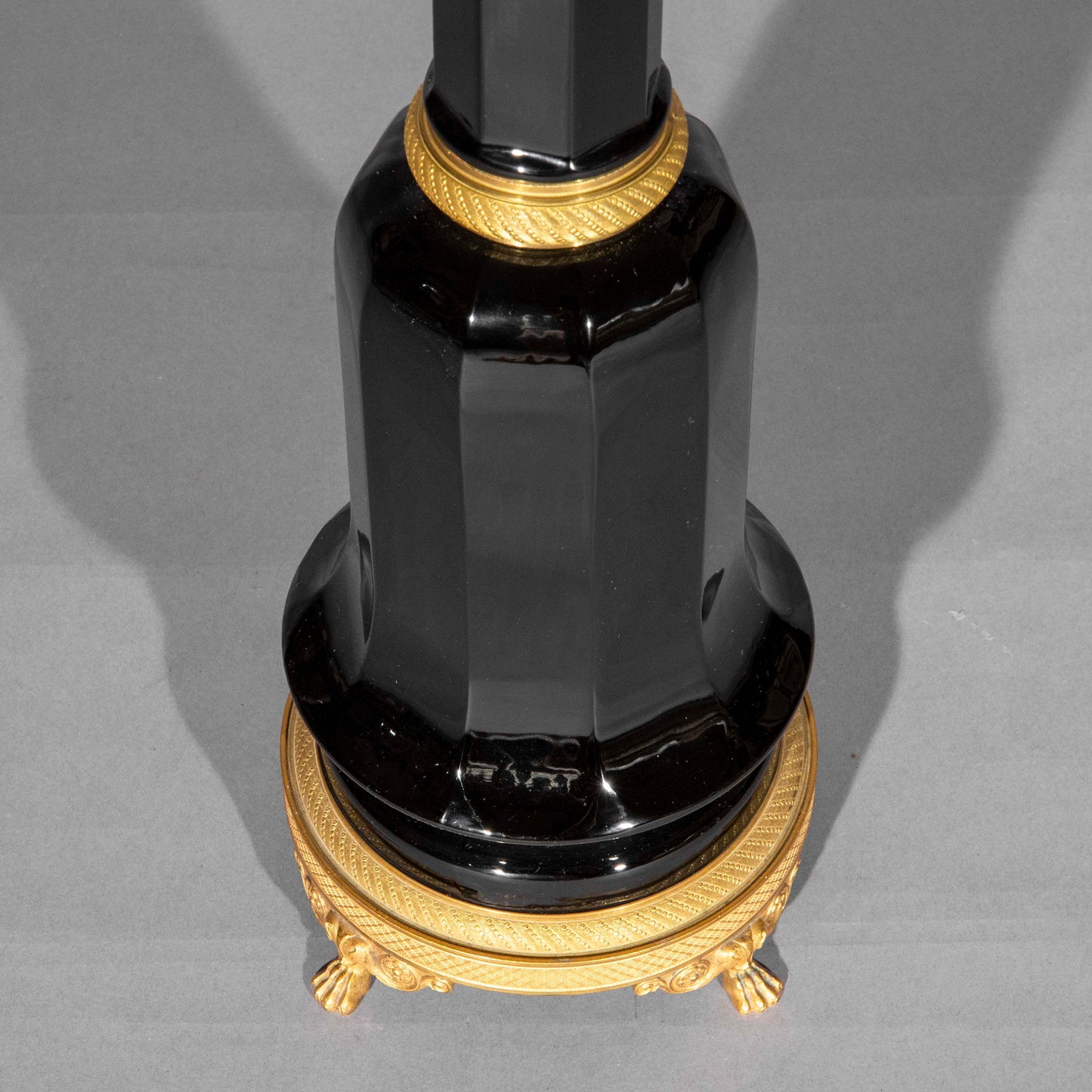 Tall 19th Century Black Glass Lamp
