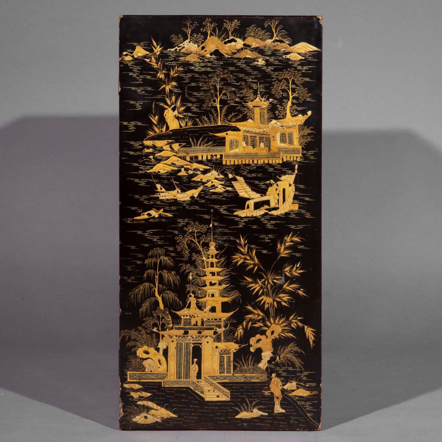 19th Century Chinoiserie Black Lacquer Table Cabinet