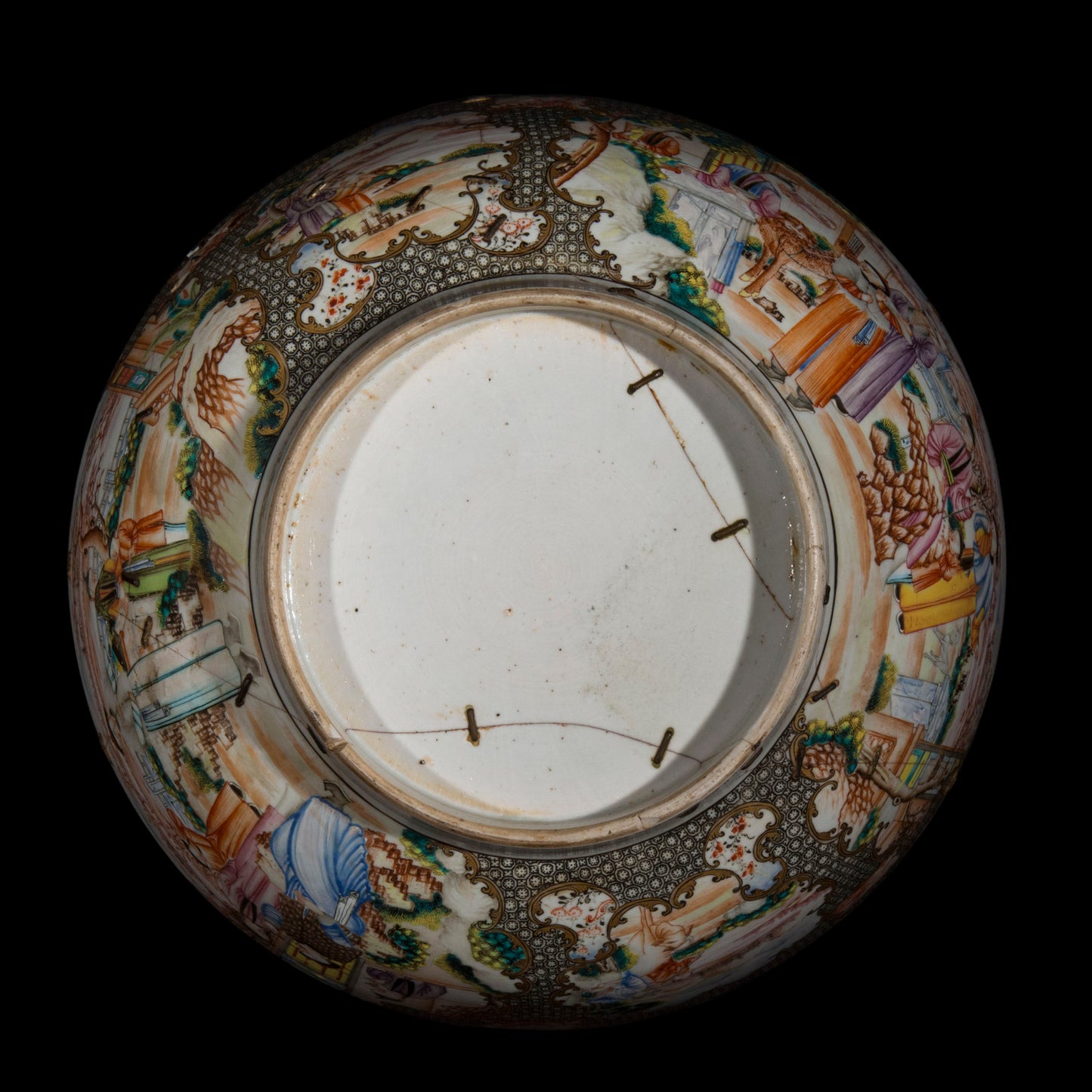 18th Century Chinese Export Porcelain Bowl with Old Riveted Repairs