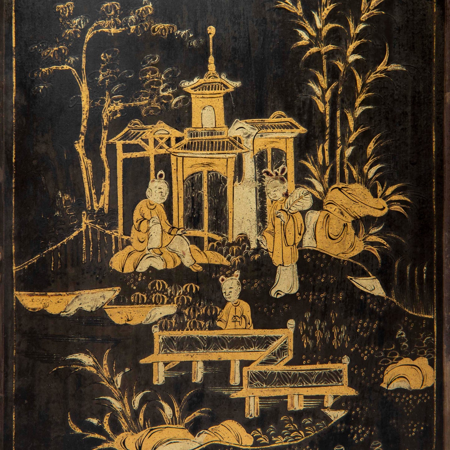 Antique Chinoiserie Black Lacquer Jewellery Cabinet