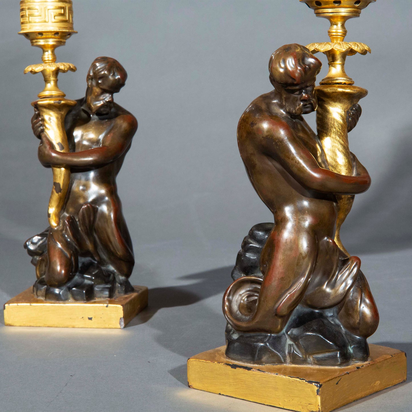Pair of Early 19th Century Triton Candlesticks Storm Lanterns by Wood & Caldwell