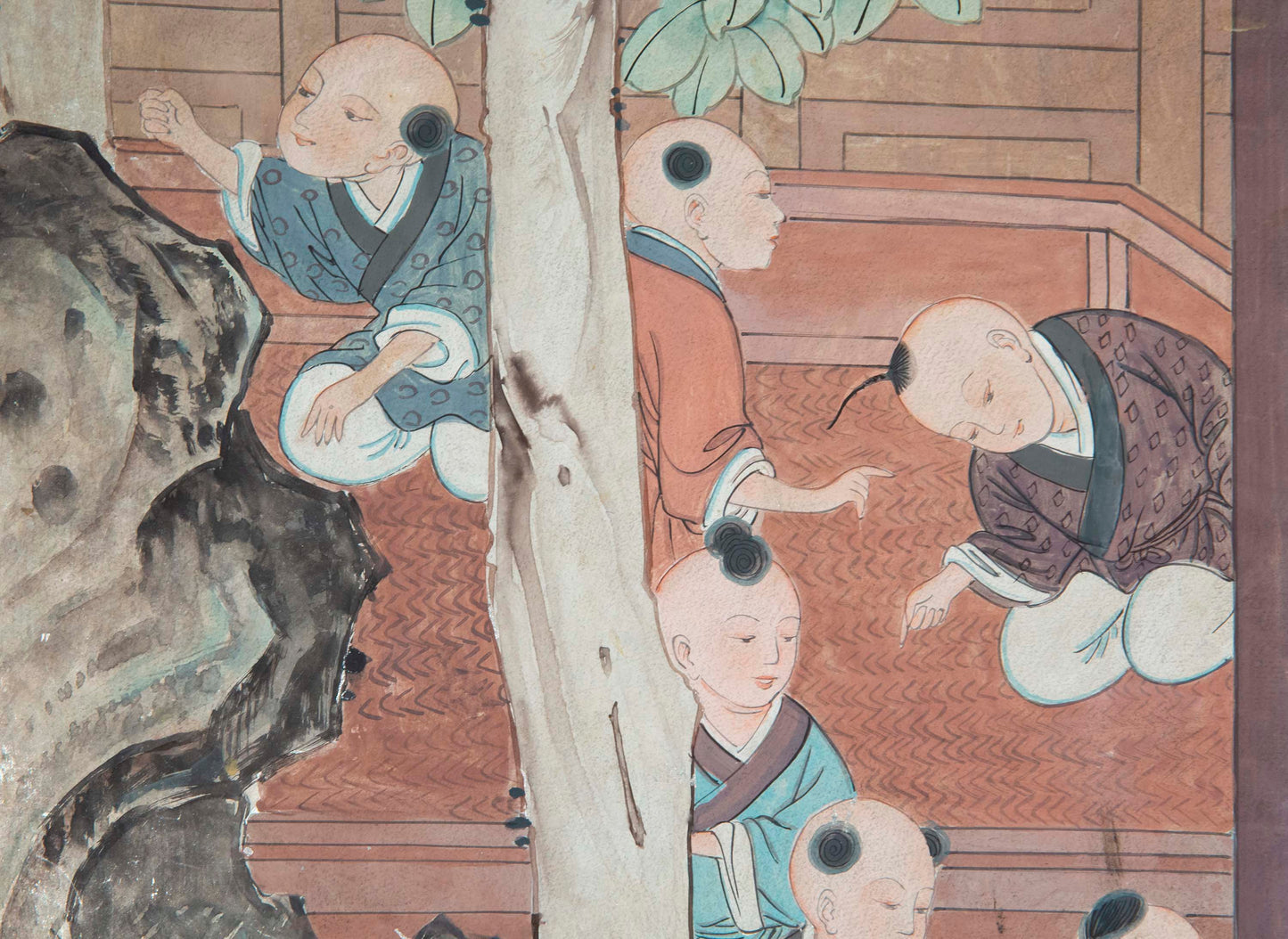 Fine Chinese Silvered and Hand-Painted 'One Hundred Boys' Screen