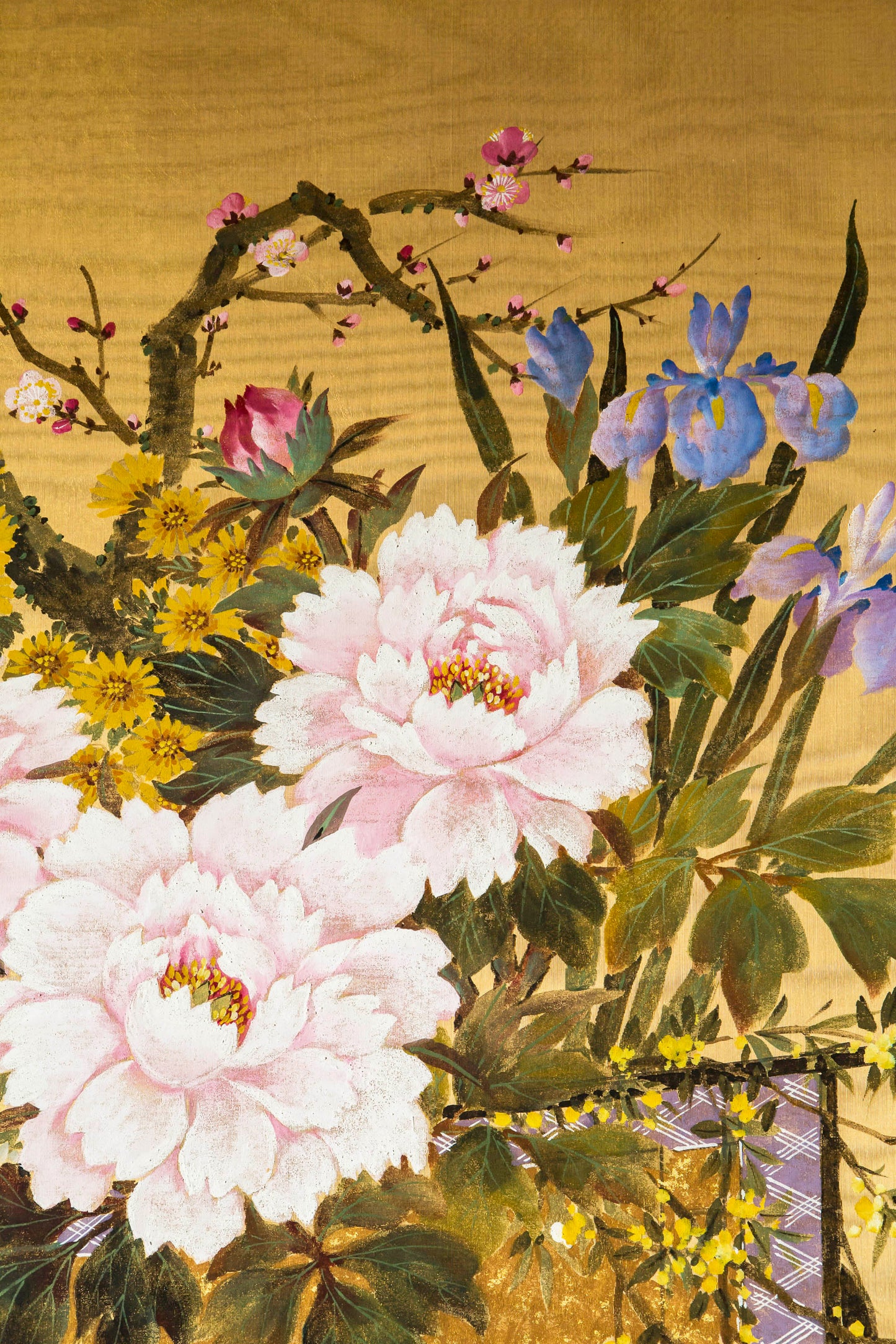 Fine Japanese Gilded and Painted Silk Screen