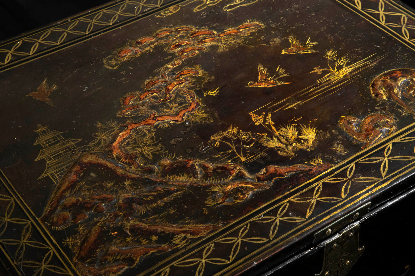 Antique Chinoiserie Black Lacquer Cabinet on Stand, 19th Century