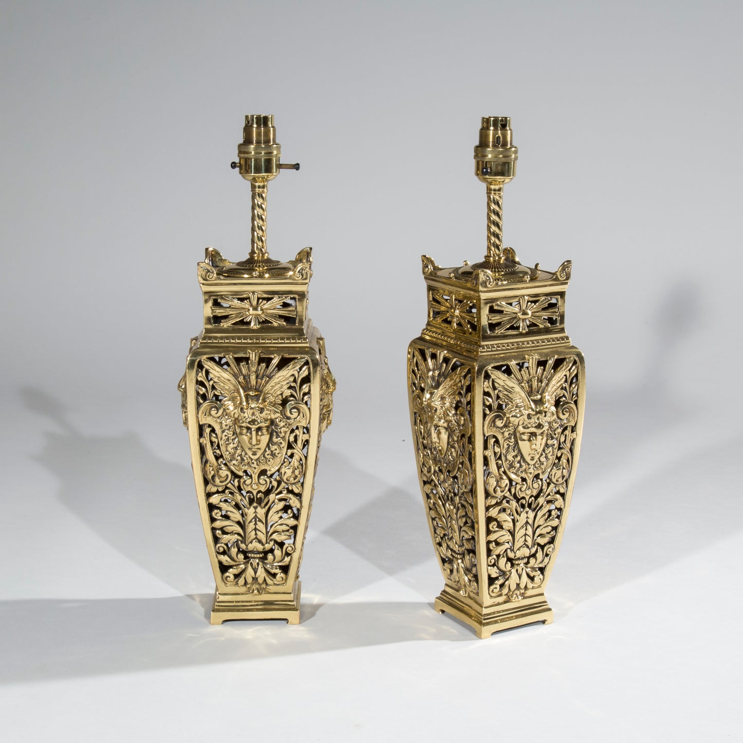 Fine Pair of Belle Epoque Brass Table Lamps