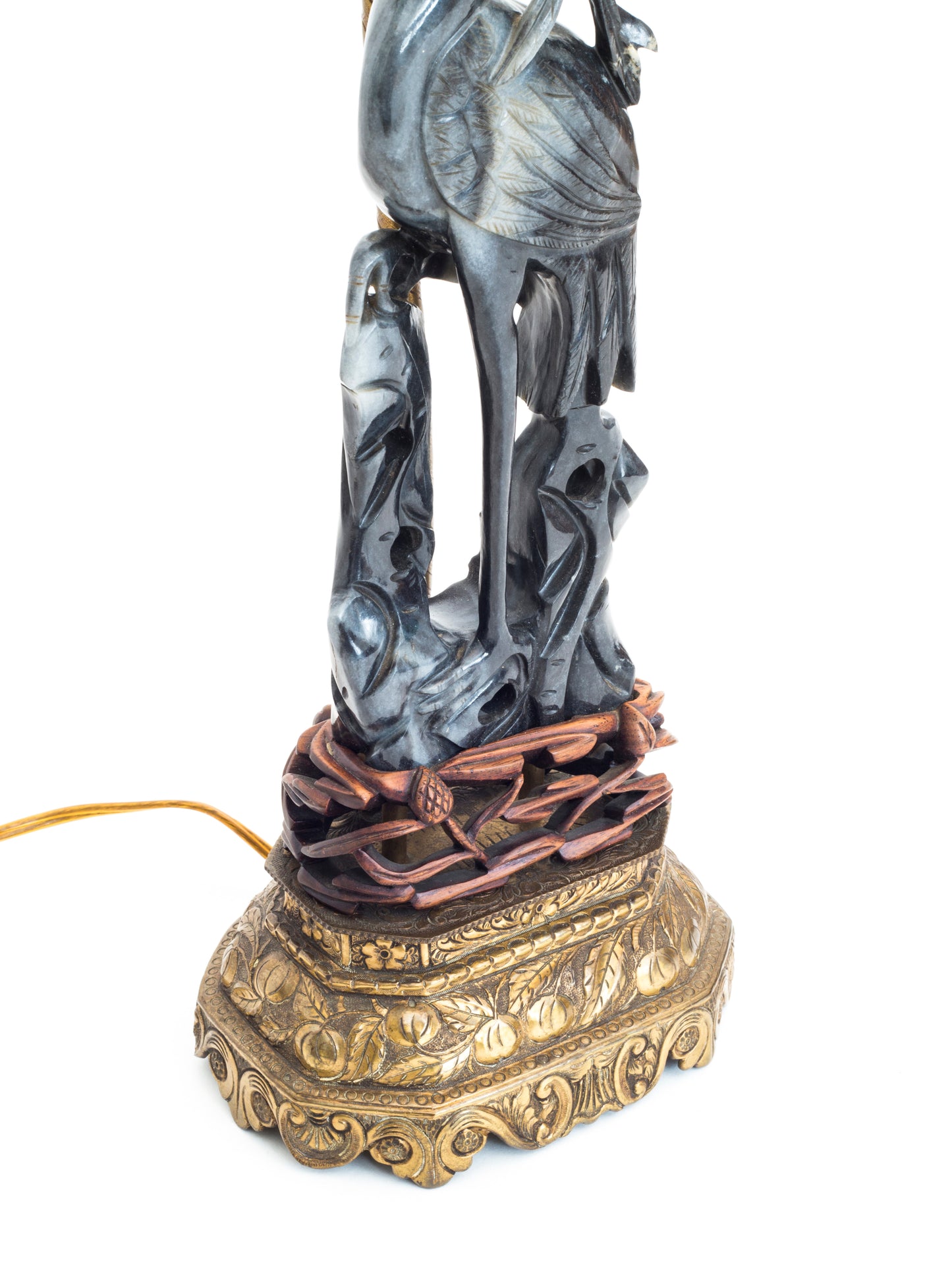 19th Century Chinese Carved Hardstone Crane Table Lamp