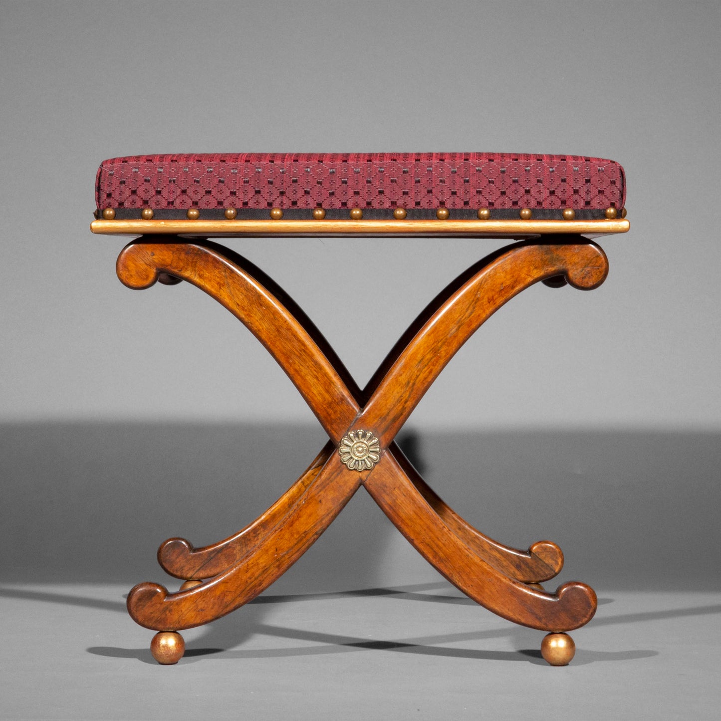 Regency Parcel-Gilt X-Frame Stool with Brass Mounts