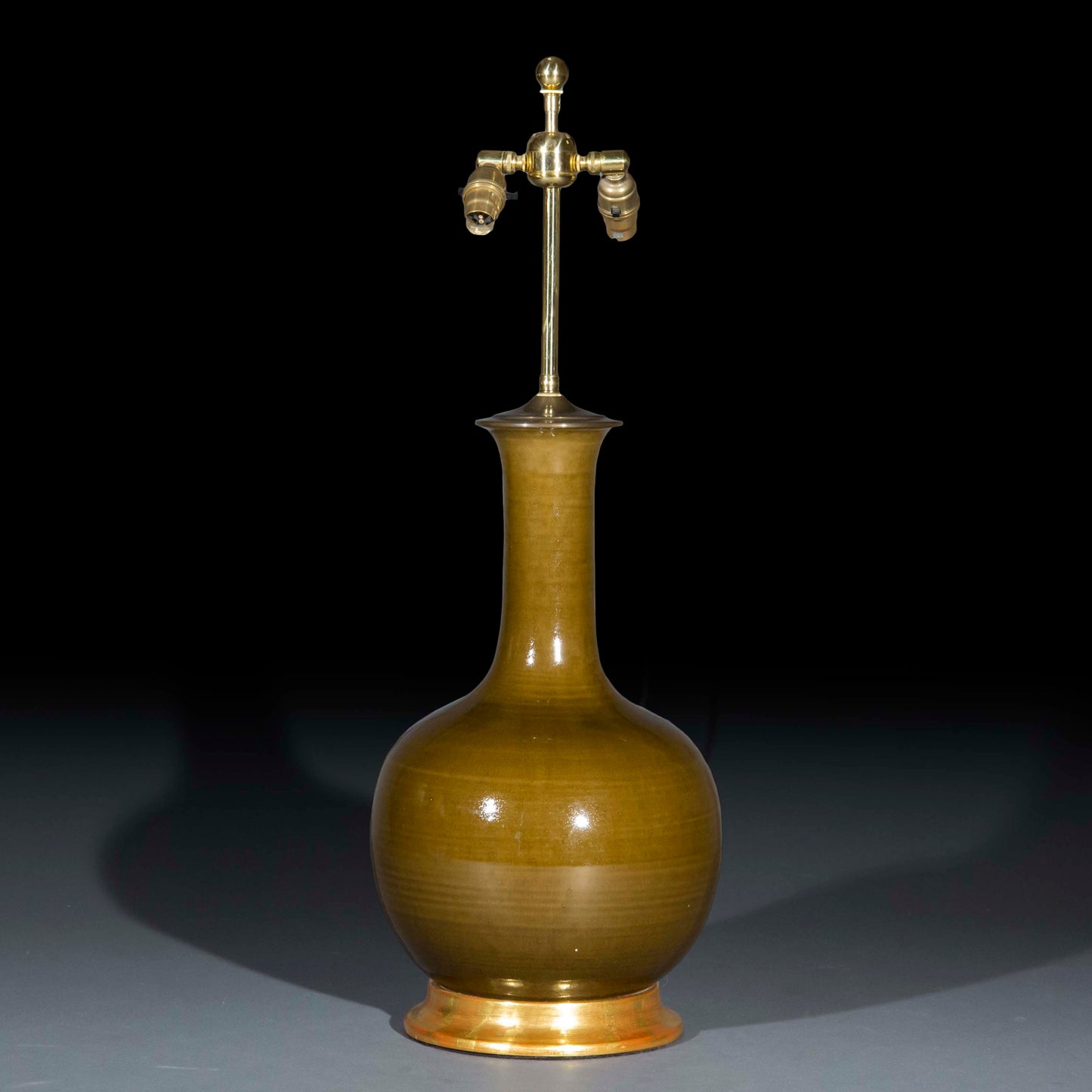 Christopher Spitzmiller Vase Lamp, Large Single Gourd, Olive Glazed