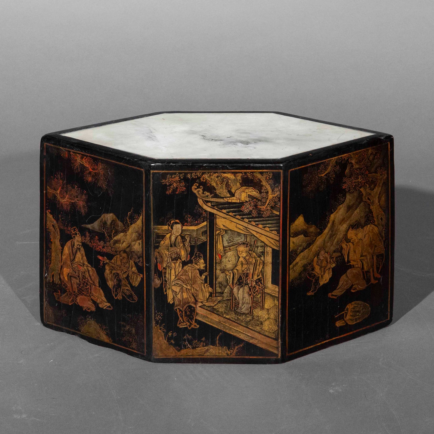 19th Century Hexagonal Chinoiserie Lacquer Stand