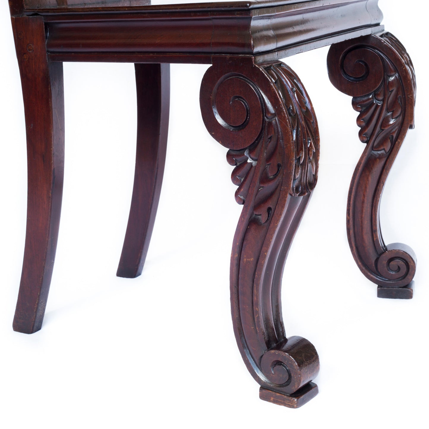 Rare Pair of Regency Scallop Back Hall Chairs