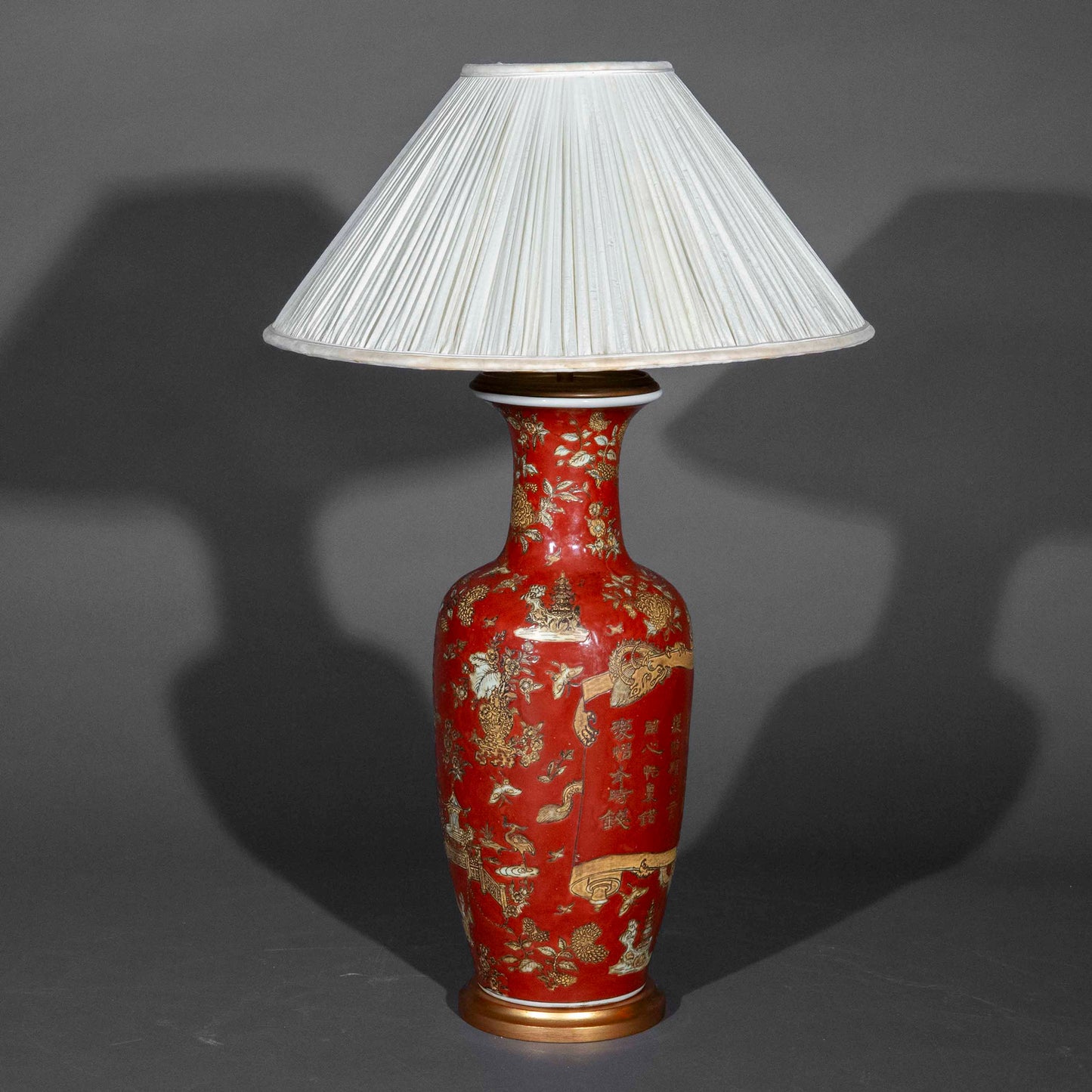 Antique Coral Red Chinoiserie Vase Lamp