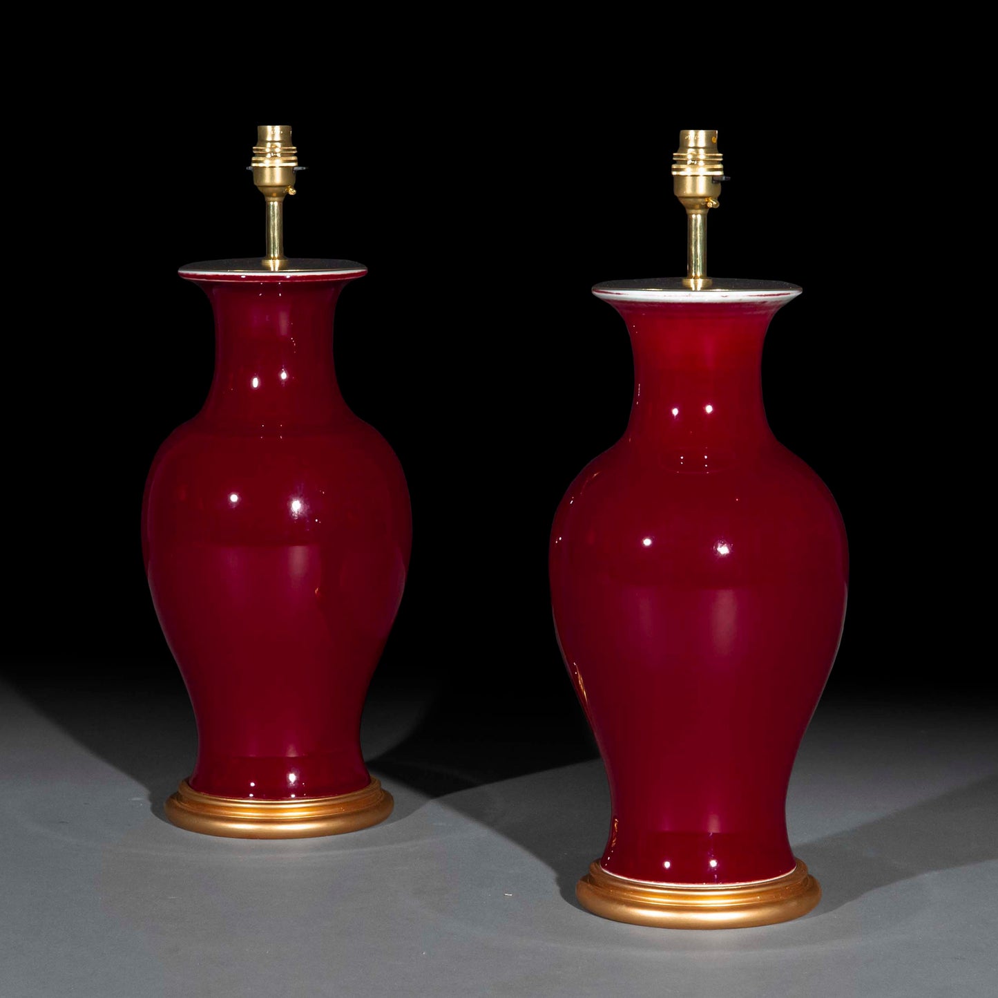 Pair of Chinese Red Glazed Vase Lamps