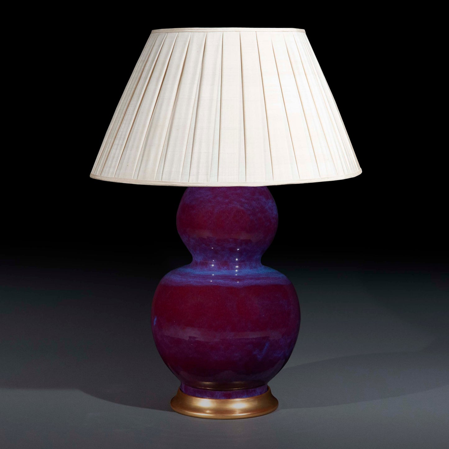 Massive Chinese Flambe Glazed Double Gourd Vase Lamp