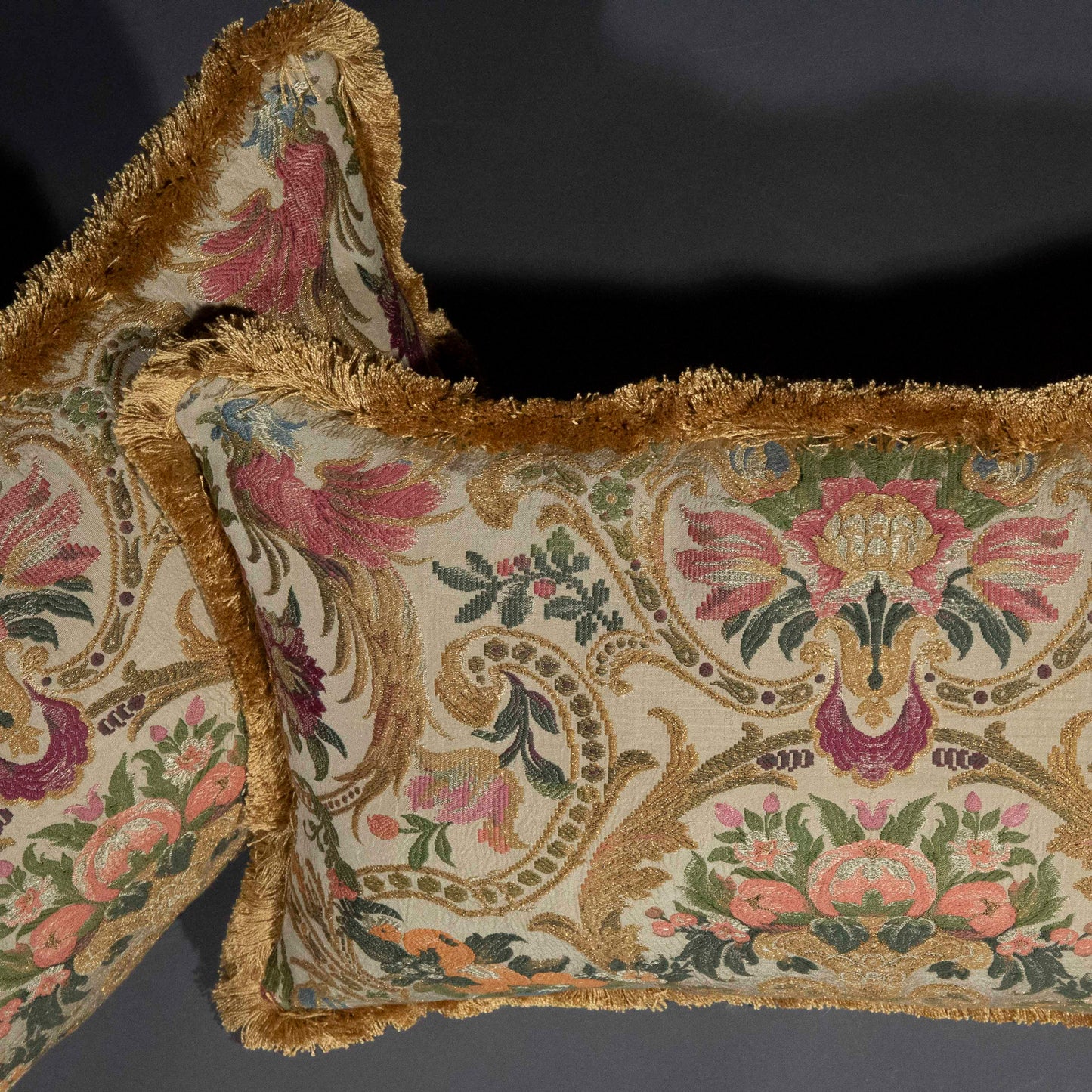 Pair of Antique Silk Brocade Cushions