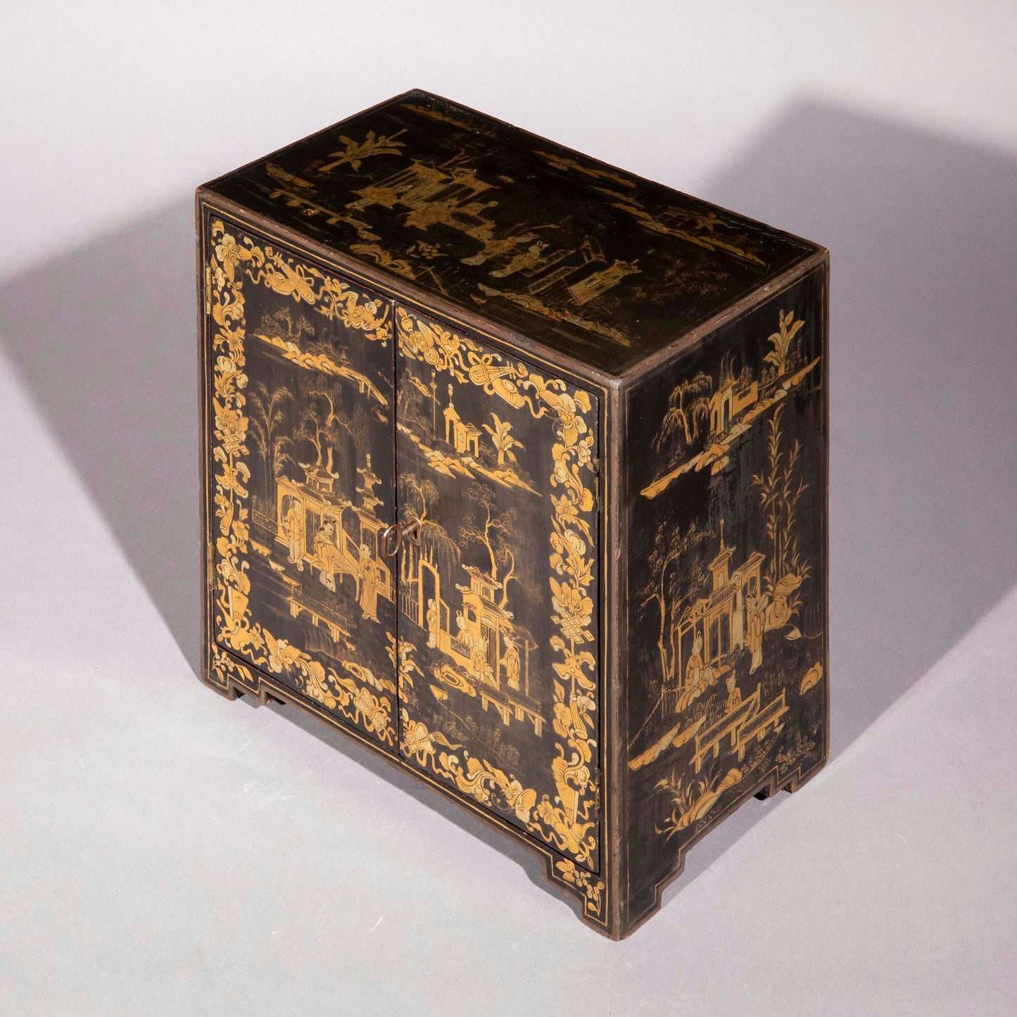 Antique Chinoiserie Black Lacquer Jewellery Cabinet