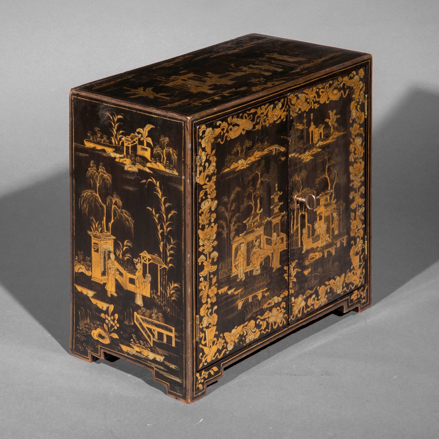 Antique Chinoiserie Black Lacquer Jewellery Cabinet