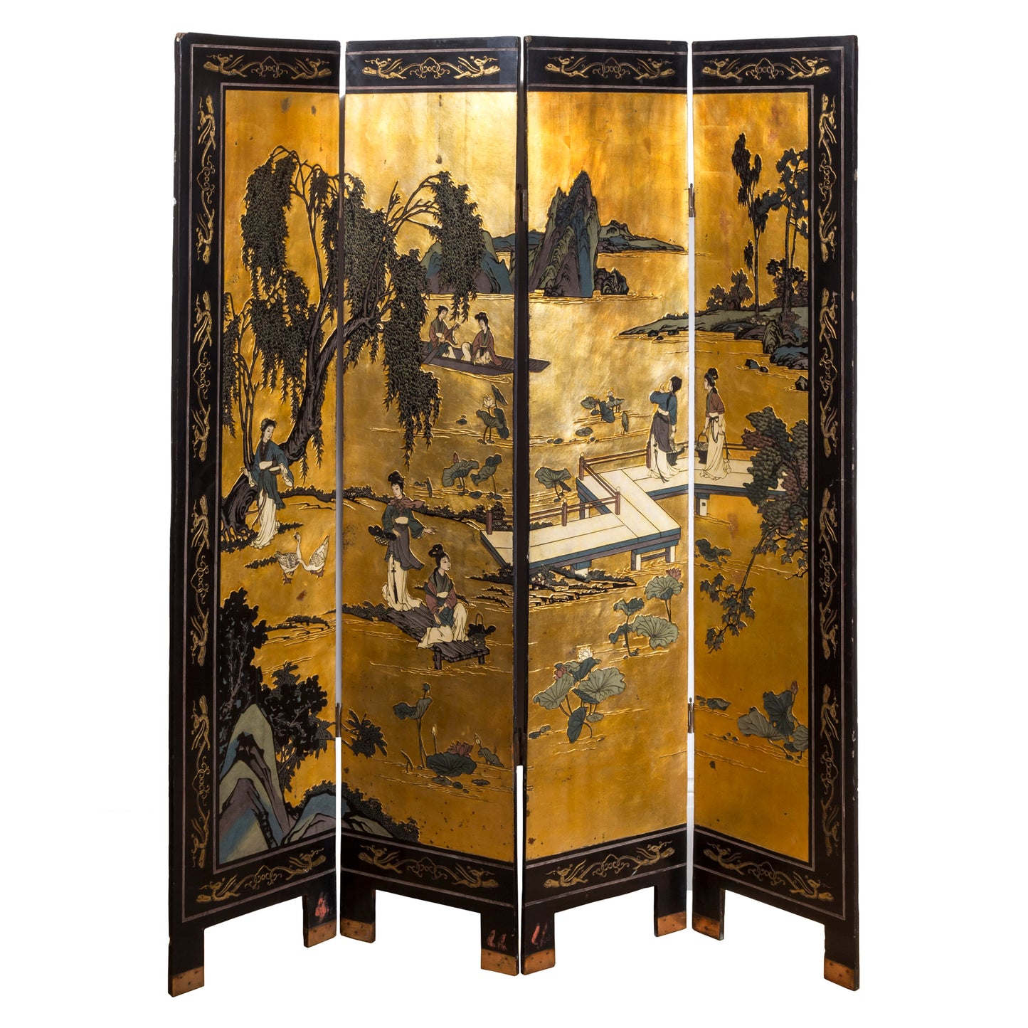 Antique Chinese Export Coromandel Lacquer and Gilt Screen