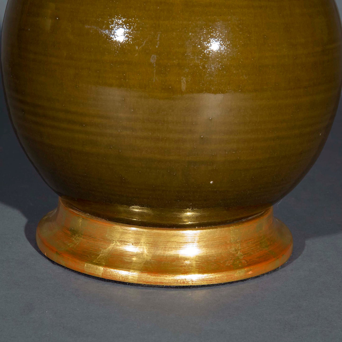 Christopher Spitzmiller Vase Lamp, Large Single Gourd, Olive Glazed