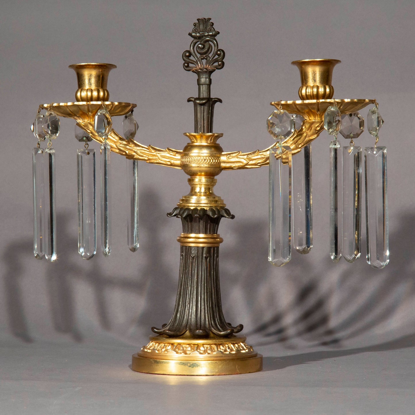 Pair of Regency Ormolu and Patinated Bronze Candelabra