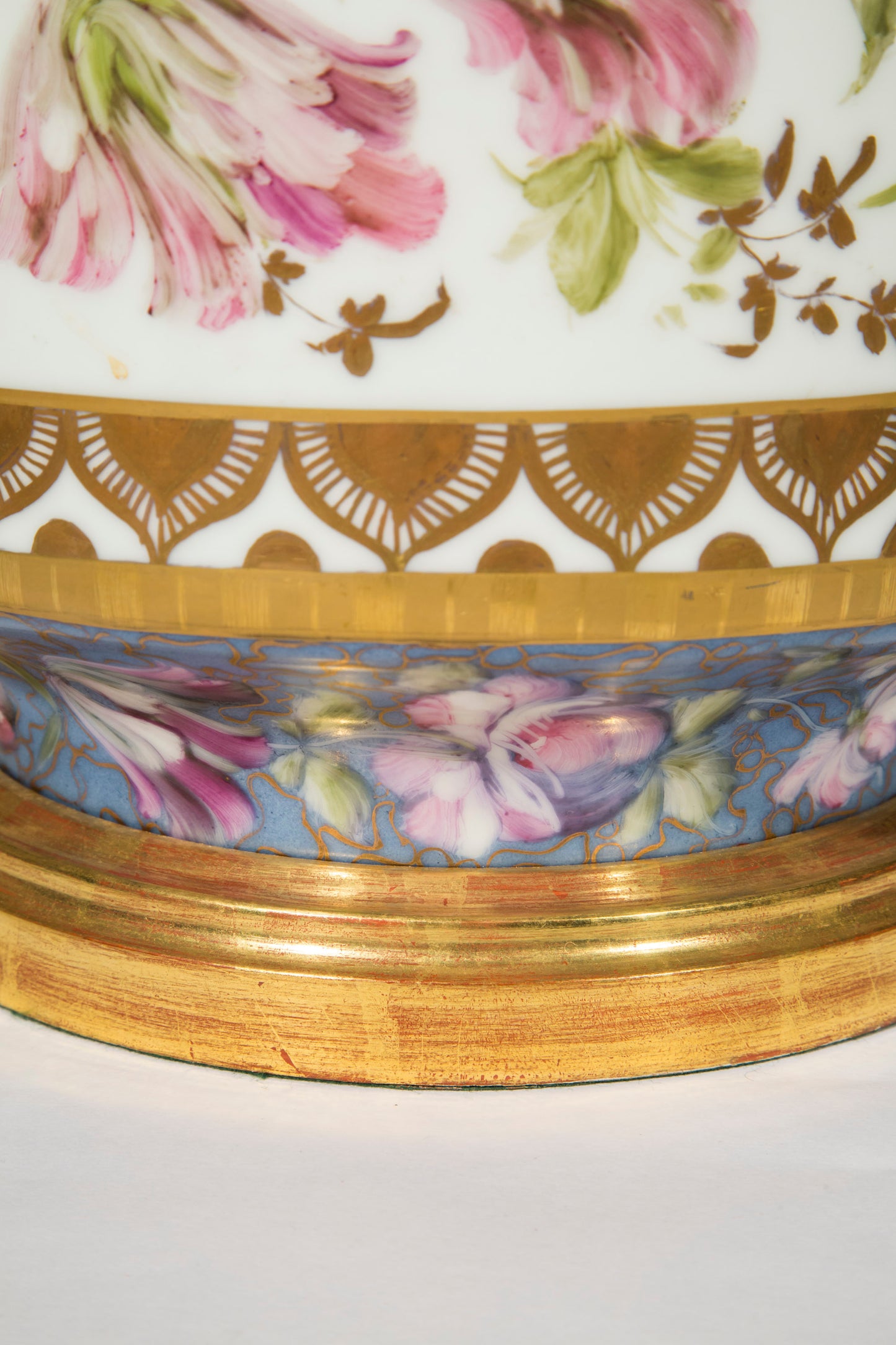 Massive Antique Porcelain Vase Table Lamp with Hand-Painted Floral Decoration