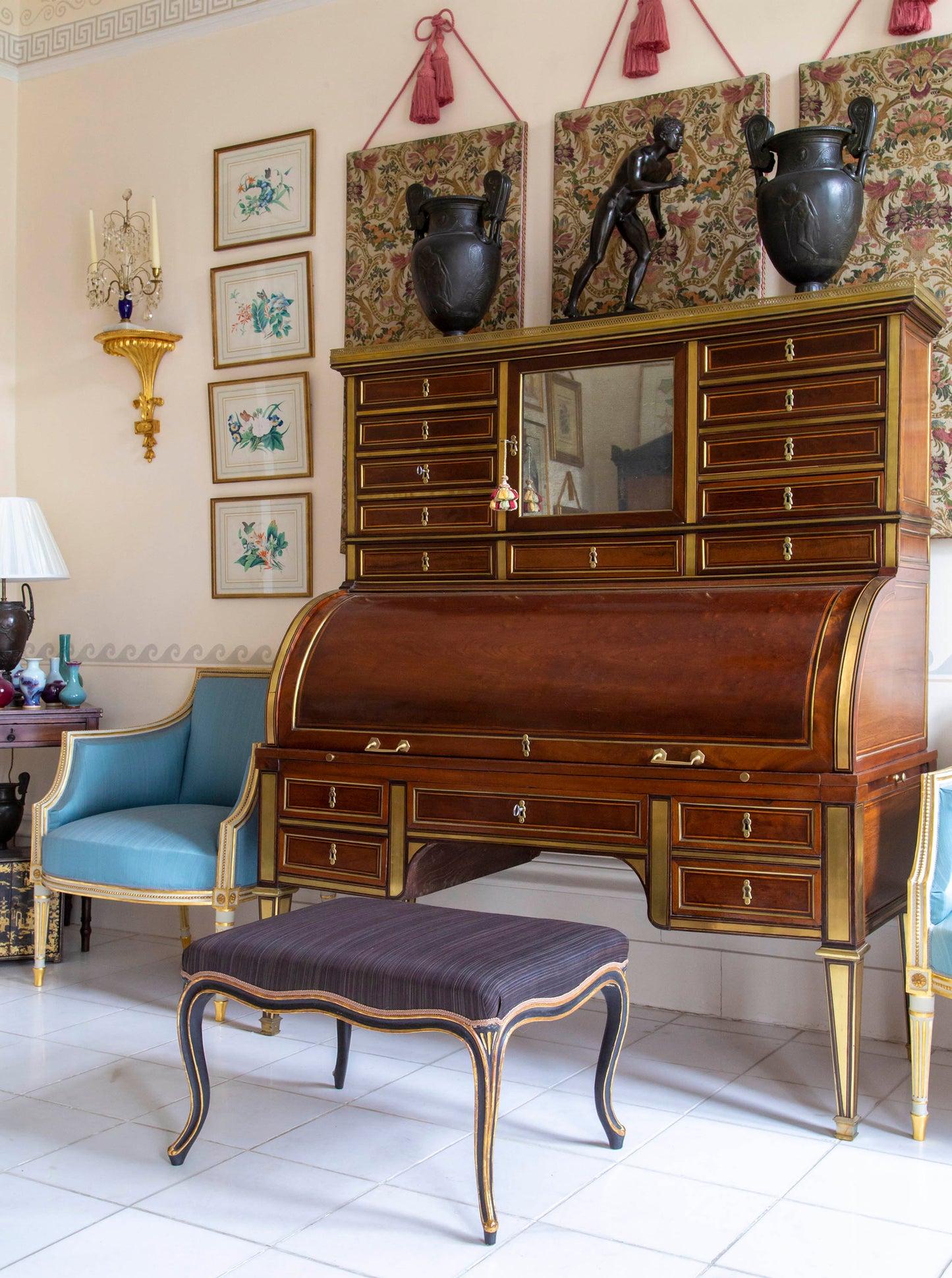 Large 18th Century Black Painted Stool