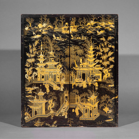 19th Century Chinoiserie Black Lacquer Table Cabinet