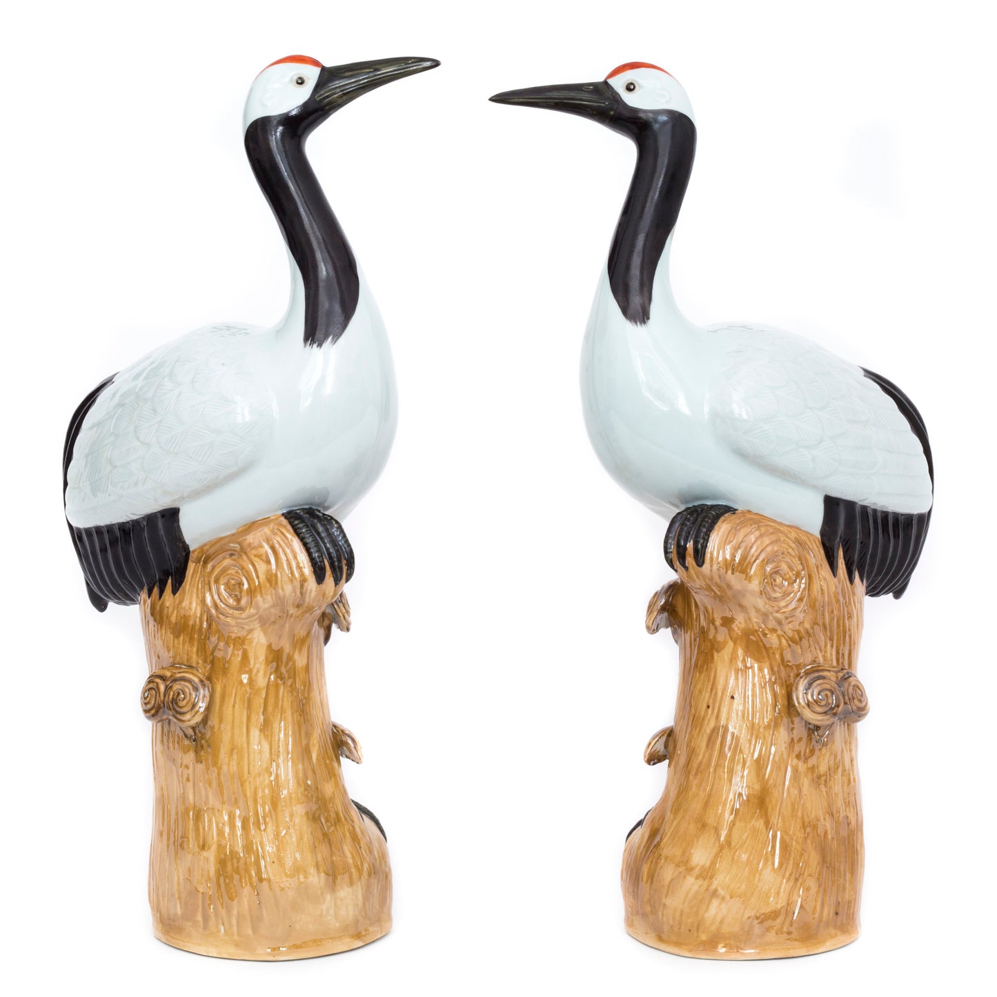 Massive Pair Of Chinese Republican Porcelain Glazed Cranes