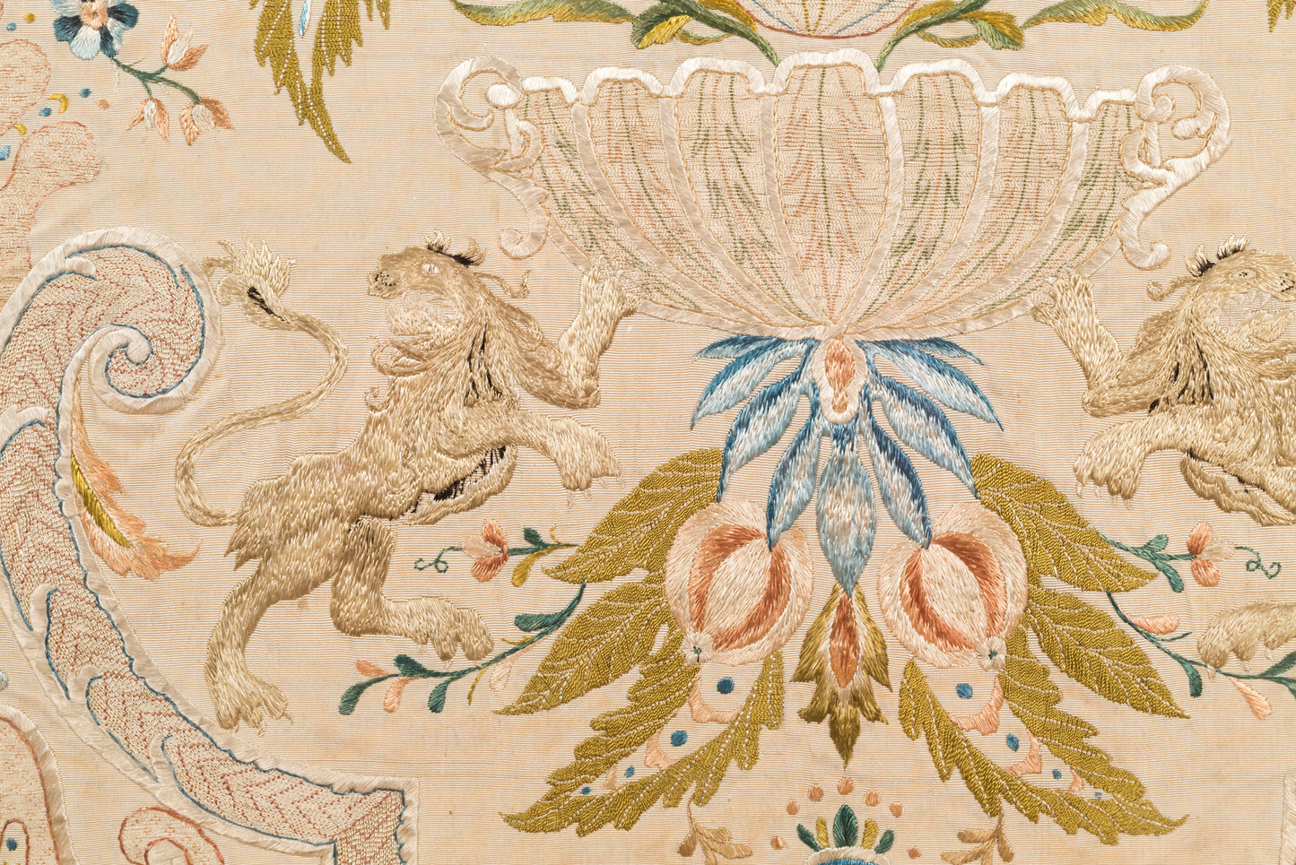 Fine Pair of Large 18th Century Silk Embroidered Panels