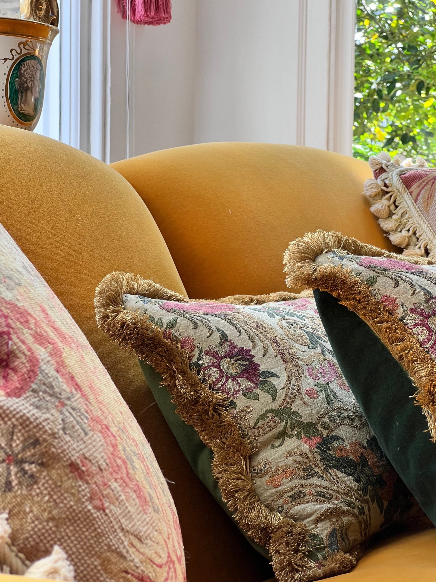 Pair of Antique Silk Brocade Cushions