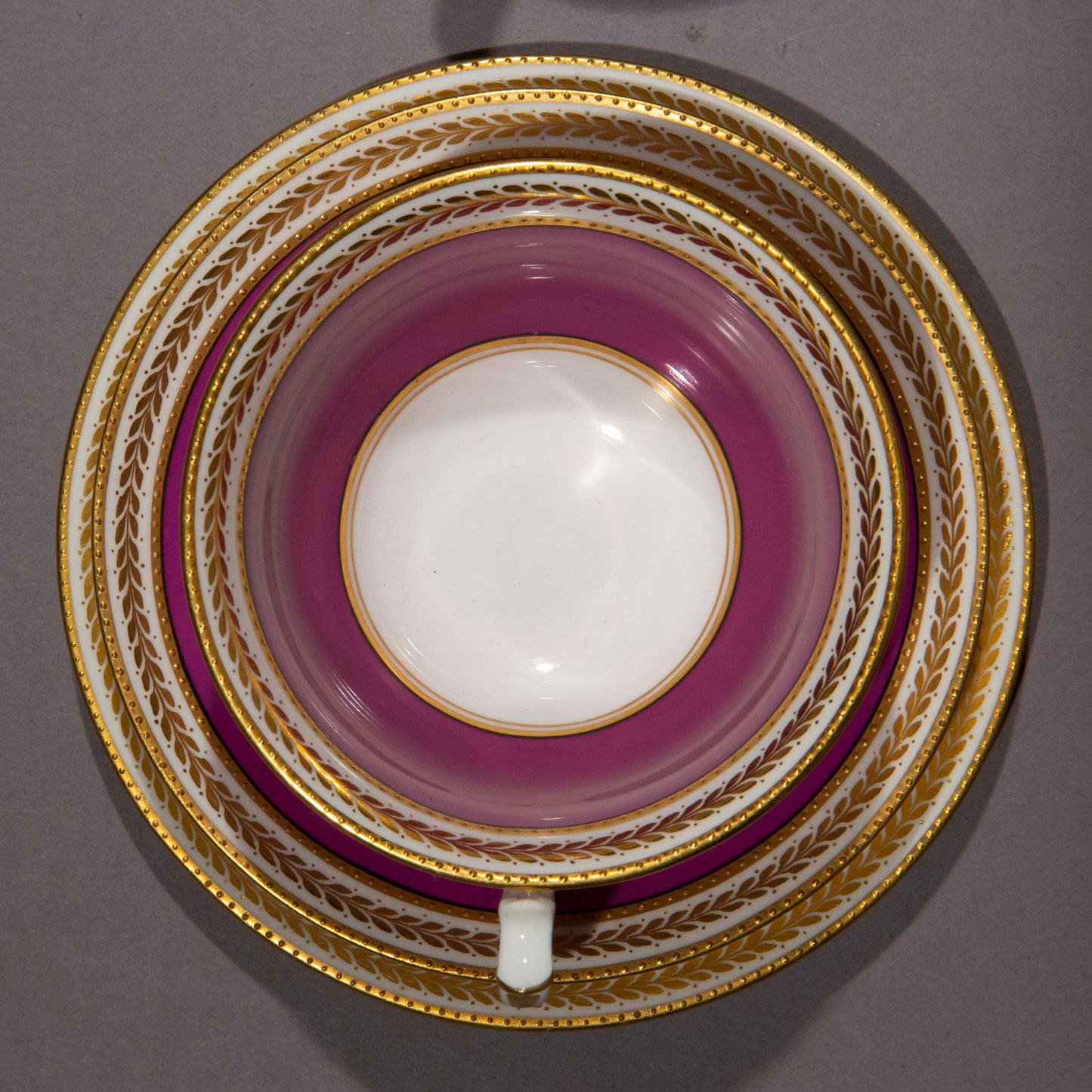 Antique Purple and Gold Porcelain Tea Set For Eight