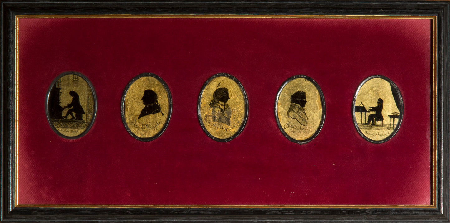 19th Century Verre Églomisé Silhouettes of Classical Composers