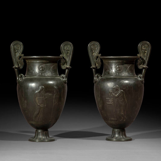 Pair of 19th Century Grand Tour Bronze Volute Kraters