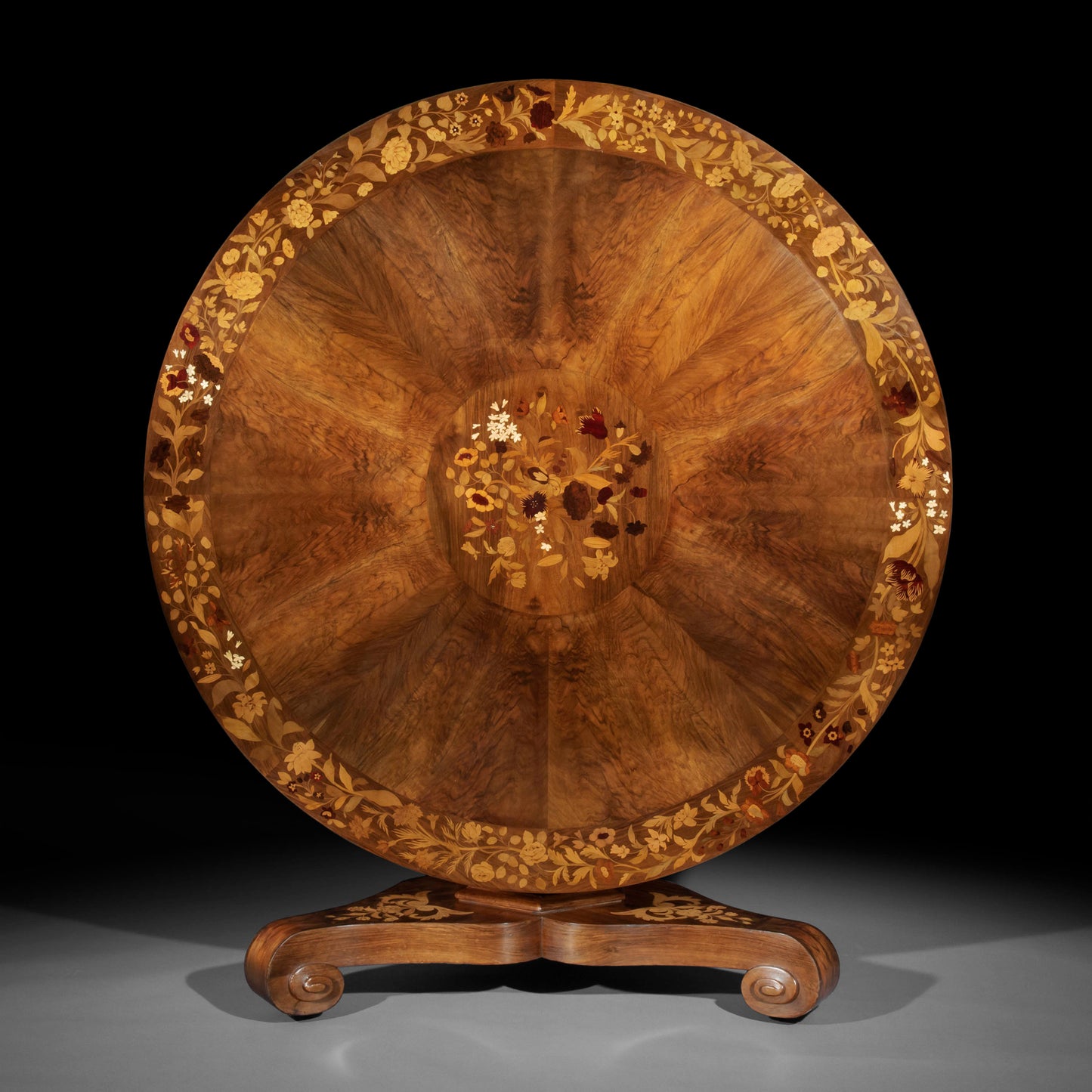 Fine Regency Walnut and Marquetry Dining Table